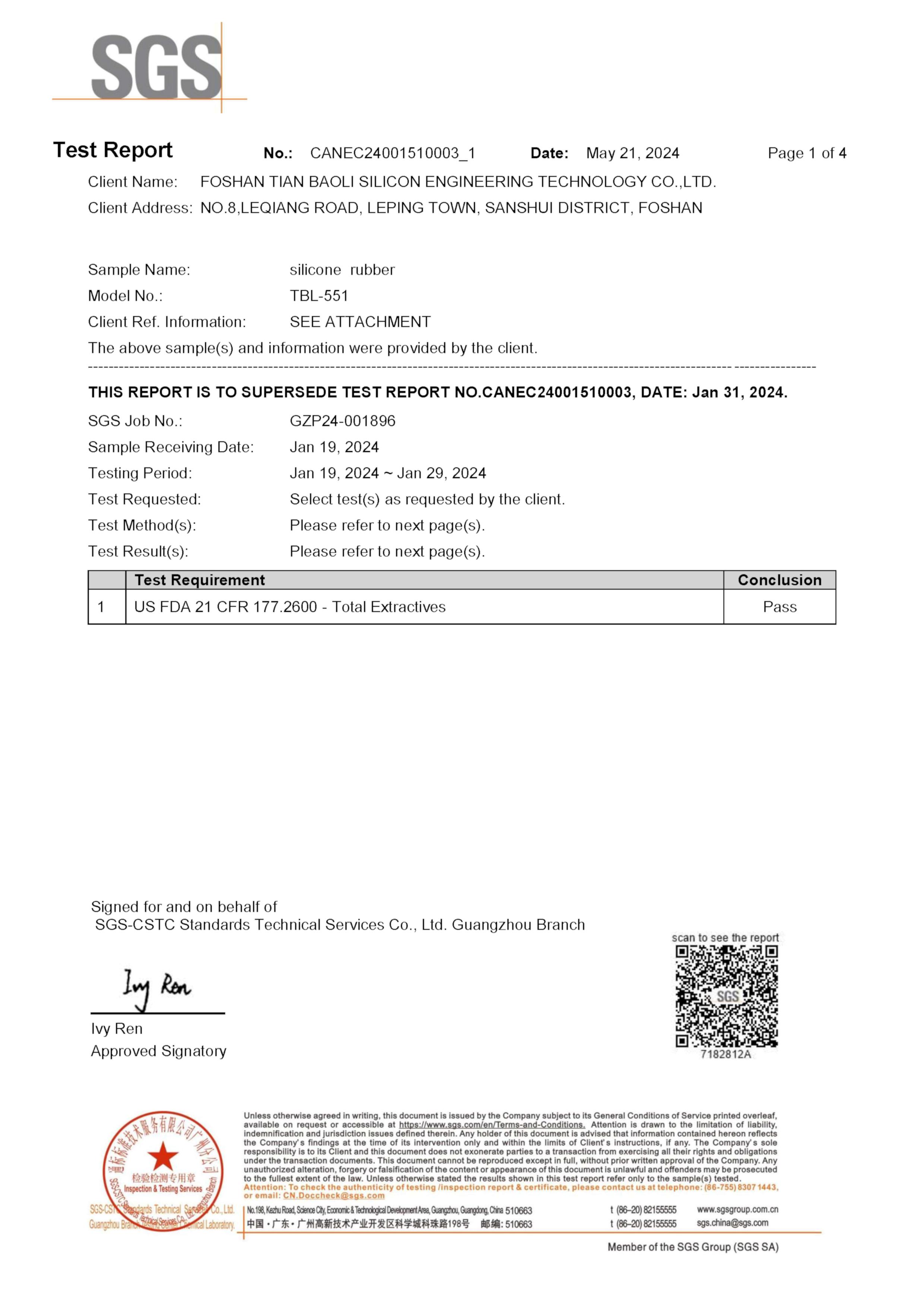 TBL 551 FDA sertifikası